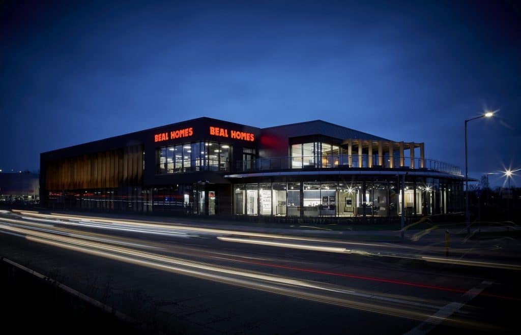 The new head office pictured at night